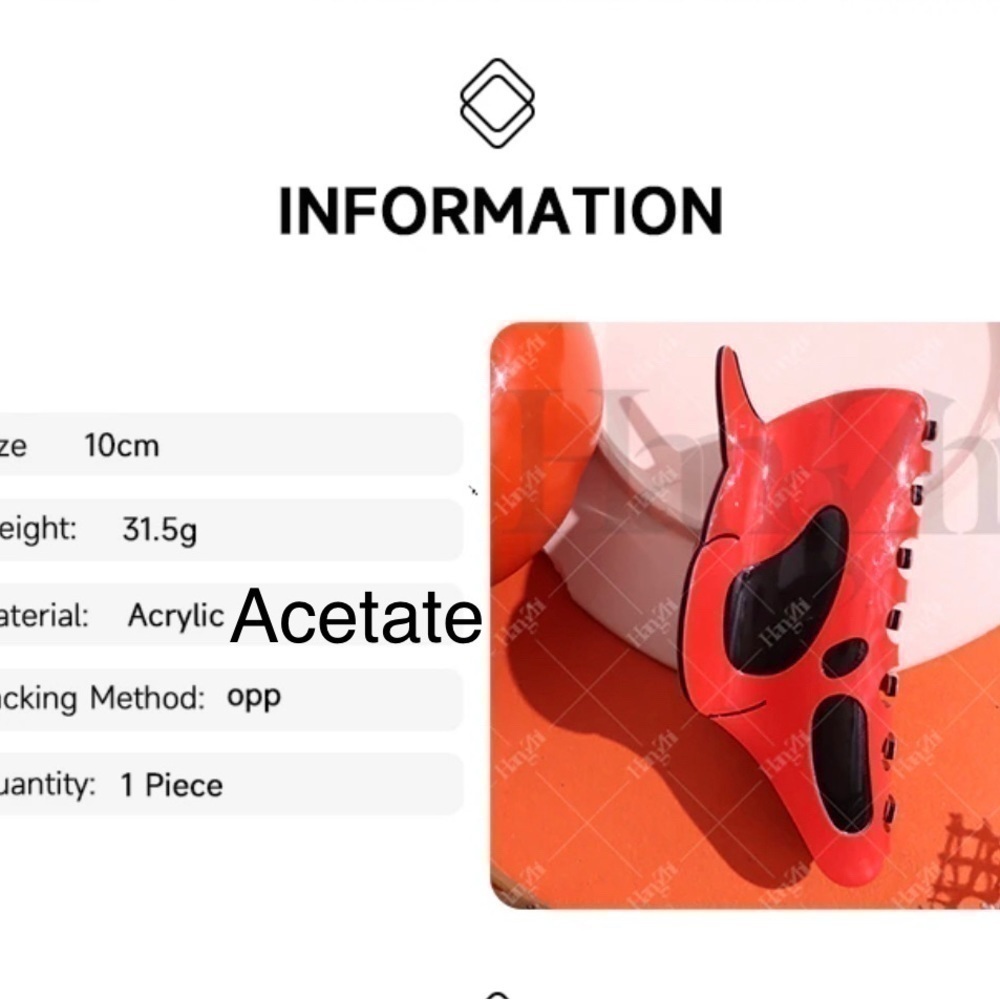 3 For $35 😈 Red Devil Horned Ghost Face Acrylic Acetate Hair Clip - Picture 3 of 5